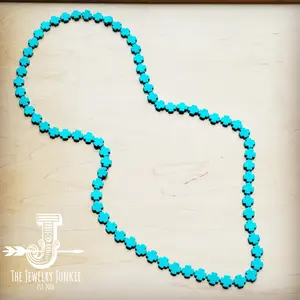 Long Turquoise Beaded Cross Necklace 258L
