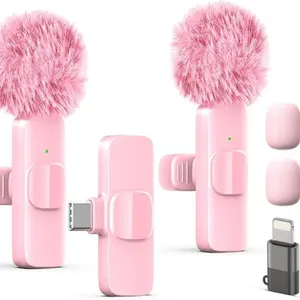 Wireless Lapel Microphone for iPhone, iPad, mini Video Recording Mic for Interview Video Podcast Vlog YouTube & Livestream, Noise Reduction, Plug & Play (Pink Type C & Lightning Port)