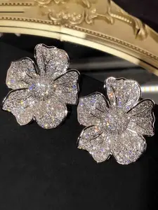 Fashion Trendy Exaggerated Flower Rhinestone Earrings, Simple Design Women's Elegant Party Daily Wear Earings, Stud Earrings Jewelry