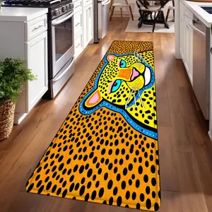 1PC, Yellow and Blue Spotted Leopard Head Patterned strip rugs, Decorative rug, home décor, bathroom mats, entryway mats, bathroom non-slip mats, bedroom bedside mats, kitchen mats, hallway rugs, flannel sponge rugs