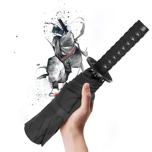 Creative Three-Fold Automatic Samurai Sword Umbrella, Anime Rainy Day Lightweight Waterproof Umbrella, Advertising Handle, in Stock
