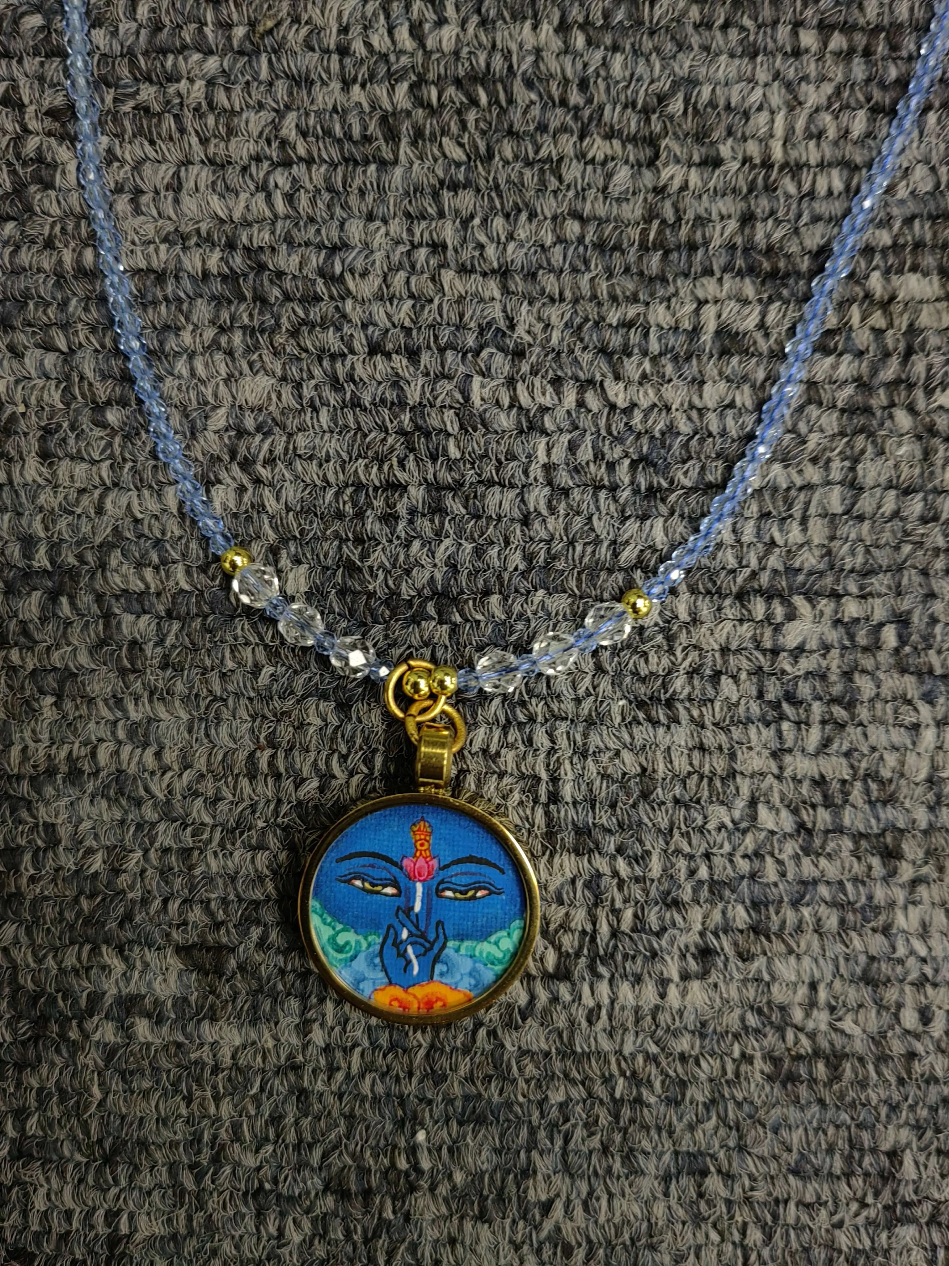 Handdrawn Tibetan Tangka Necklace - Medicine Buddha Eye