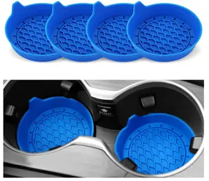 SINGARO Car Cup Holder Coaster, Silicone Cup Holder Insert, Universal Non-Slip Cup Holders, Car Accessories Interior for Women and Man 4 Pack Blue