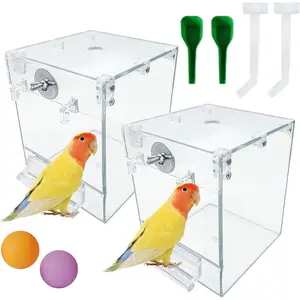Bird Bath for Cage, 2 Pcs Hanging No-Leakage Parrot Shower Tub Bird Bath Box with Water Injectors, Birds Bathing Accessory for Parrots Canary Lovebirds Conures Parakeets