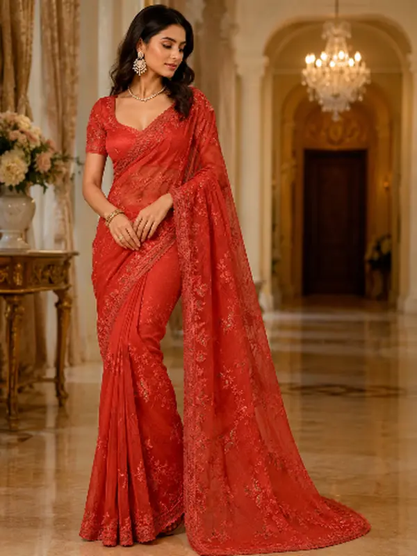 Nimboli Silk Saree On Embroidary and Seroski Work With Stiched Blouse