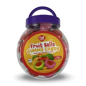 Jam Filled Fruit Gummy Balls, Mixed Fruit or Strawberry,  19 Oz Jar, 30 Pieces
