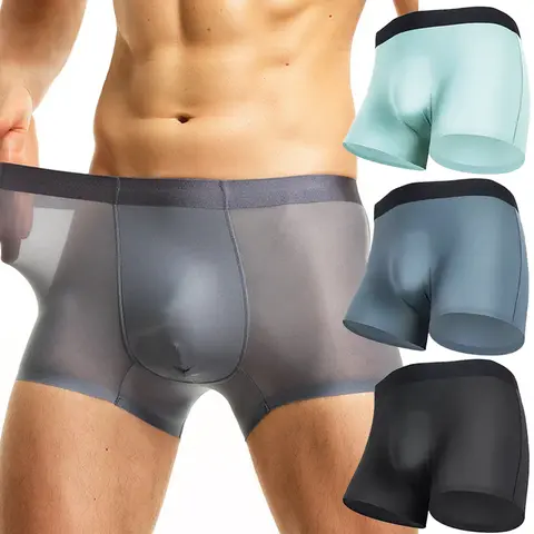 Cattibor Men's Ice Silk Trunk Underwear with Ball Pouch - Basics, Foldable, Breathable Boxer Shorts, Athletic Boxers Briefs, Cool Speed Dry Mesh Menswear Underwear