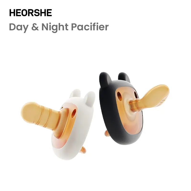 Heorshe Day & Night Pacifier Set – BPA-Free, Food-Grade Silicone Pacifiers for Day & Night Use | Promotes Oral Health, Breathable & Comfortable Design for Soothing Relief
