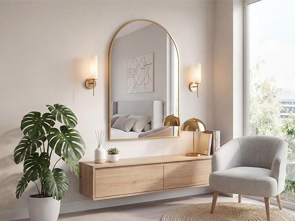 Anti-Rust Aluminum Alloy Framed Bathroom Mirror – Farmhouse Rounded Rectangle Vanity Mirror for Wall – Tempered Glass, Scratch-Proof, Fade-Free & Fast Fog Dispersion – Vertical Mountable