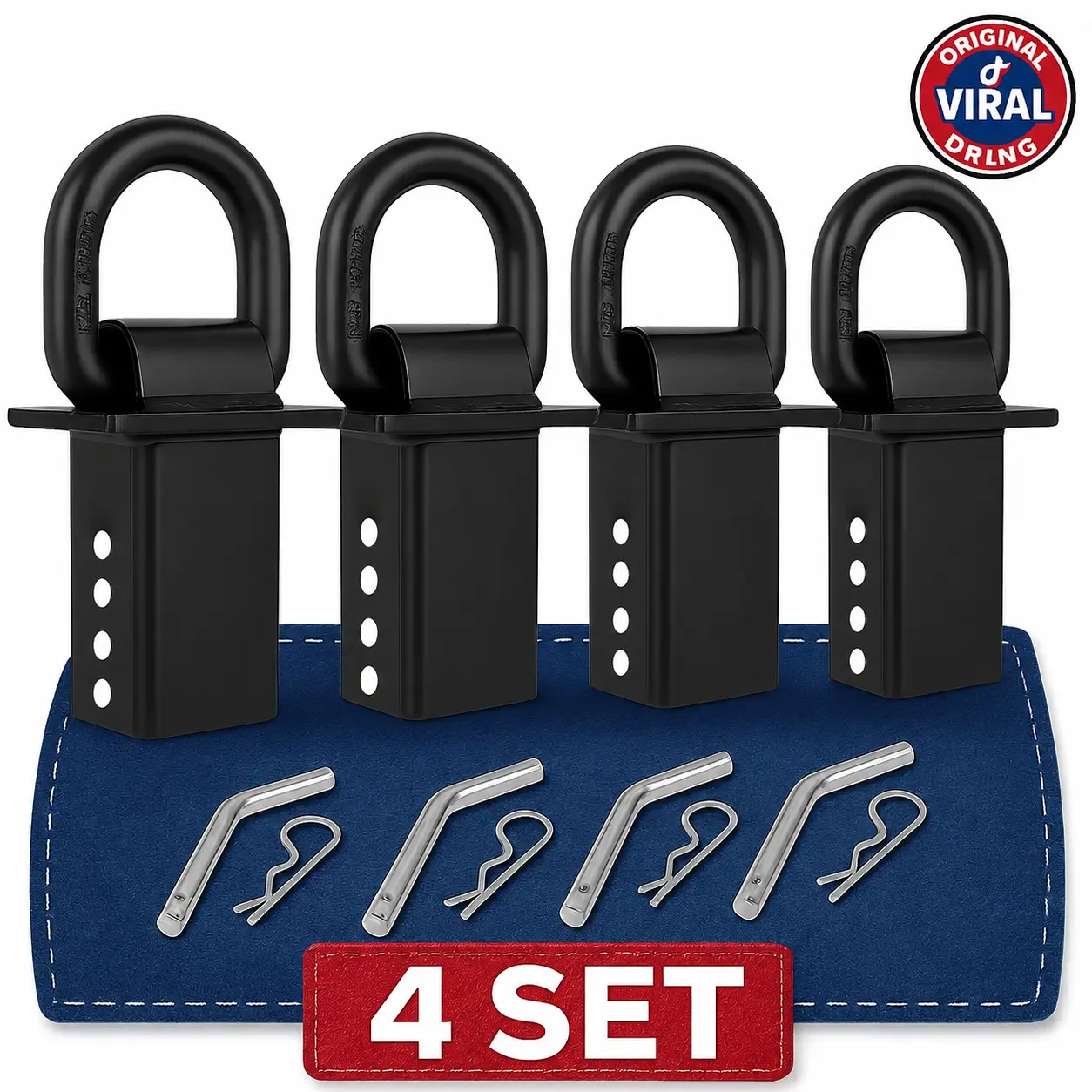 Torvec Heavy Duty Adjustable Trailer Stake Pocket D Ring w/ 1/2" Hitch Pin, WLL 24000 lbs & 4 Holes for Adjustmen, Stake Pocket D-Ring Tie Downs Utility for Flatbed Trucks and Trailer 4 Pack Hardware Industrial Black