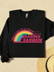 Women's Rainbow Letter Print Sweatshirt, Casual Loose-Fit Round Neck Pullover, Fall & Winter Fashion, Thick Knit Fabric, New Arrival, Printed