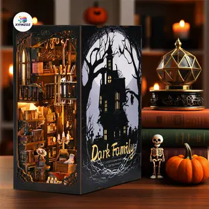 XYFMZOZ-(Dark Family)Book Nook Kit DIY Book Nook 3D Wooden Puzzle Bookshelf Booknook Kit, Adult Wooden Craft Kit Bookshelf Insert Decoration