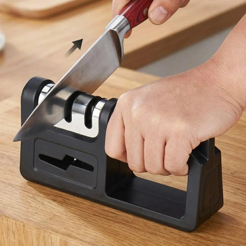 4-in-1 Knife Sharpener, Diamond Ceramic Tungsten Steel Manual Sharpening Tool Home for Kitchen Knives Scissors, Portable Outdoor Hunting Whetstone Kit, Professional Quick Repair Metal Polishing Grinder, Kitchenware