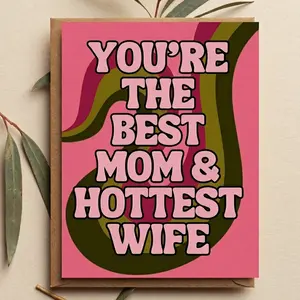 Funny Mother's Day Card for Wife, Best Mom Hottest Wife Card, From Husband, Cute Retro Mom Card, Perfect Gift from Son or Daughter, Mother's Day Greeting Card, Hilarious Gift from Son or Daughter