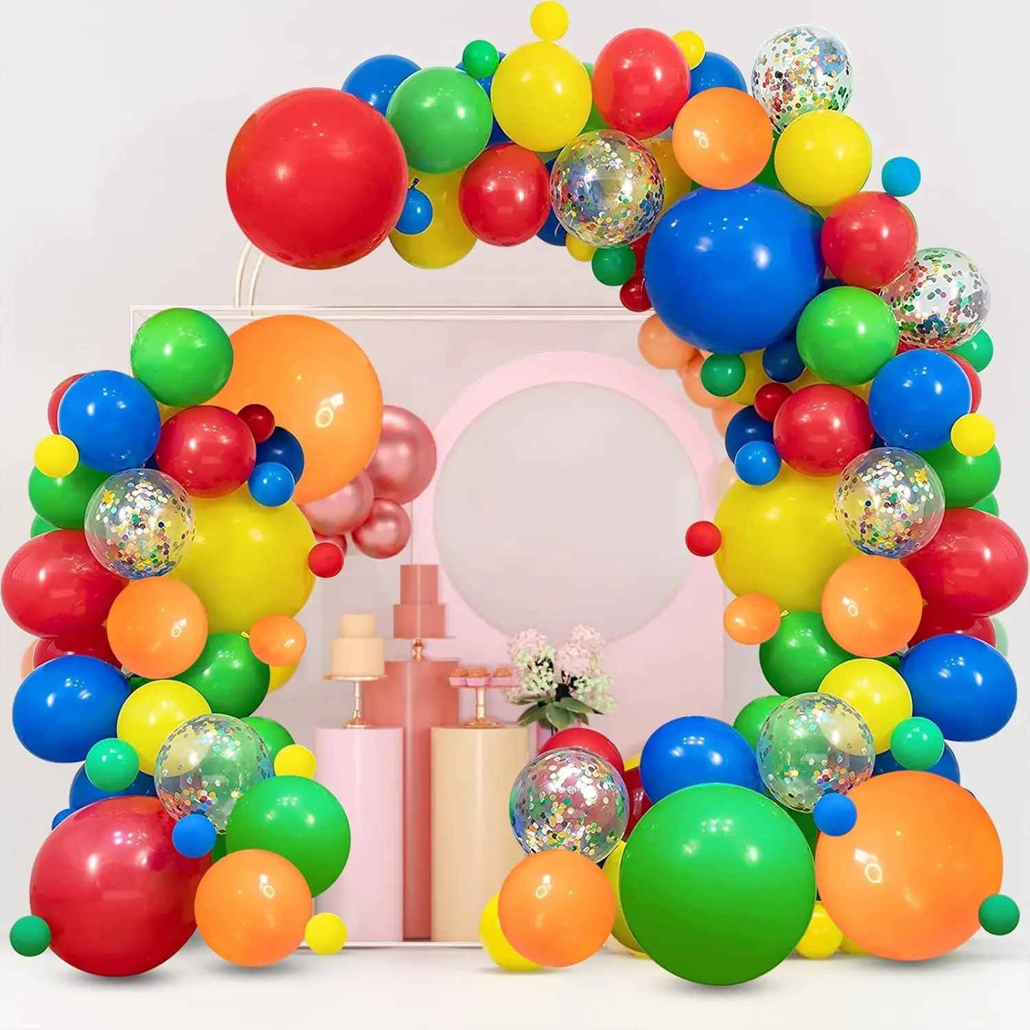 Rainbow Balloon Arch Kit Colorful Garland for Fiesta, Circus, Birthday & Wedding Decorations