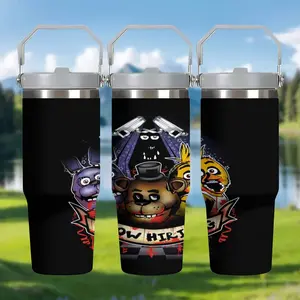 1pc 30oz Stainless Steel Thermos Mug, "Five Nights at Freddy's | Thriller Game Themed Portable Water Bottle", with handle and straw, car mug, suitable for various occasions, personalized gift for birthdays/holidays.