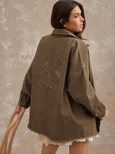 Collared Zip Front Bucking Horse Rodeo Cowgirl Graphic Print Cotton Denim Shirt Jacket Shacket Fall Autumn Winter Western Wear For Women, Nashville Country Concert, Boho, Casual Cute