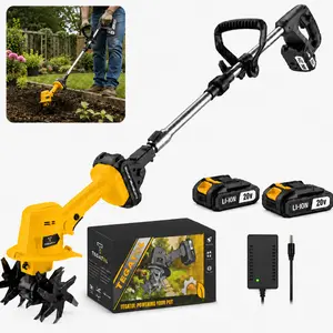 [electric garden tiller]20V Cordless Garden Tiller, Battery Powered Electric Cultivator with 2 Batteries and Charger, Lightweight Soil Loosener for Vegetable Garden, Flower Bed, Yard Weeding and Small Garden Care/electric cultivator