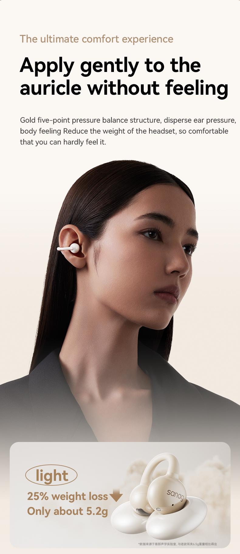 Sanag Z60S Open-ear wireless Bluetooth headset with comfortable wearing, HiFi stereo sound, stable call, and IPX4 waterproof. Perfect for sports, work, and daily use.