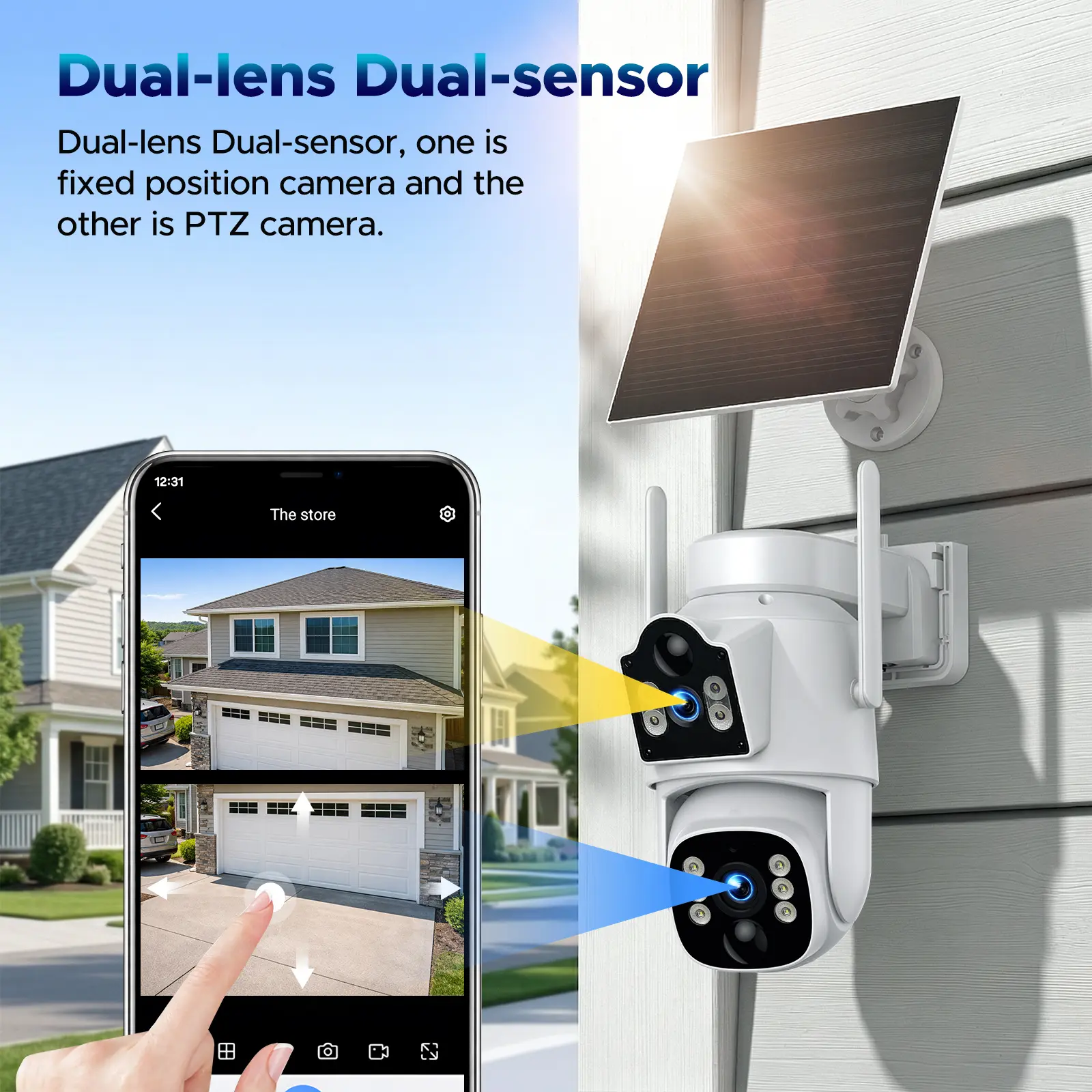 VOOPEAK 4G LTE Cellular Security Camera, Dual Lens 360° PTZ Auto Tracking Solar Camera Outdoor Wireless with SIM Card,2K HD Color Night Vision, IP66 Waterproof, 2-Way Audio,No WiFi Needed (Subscription required)