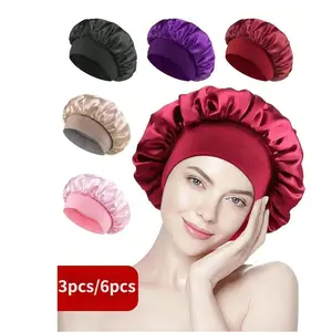 1pc/3pcs/6pcs Luxury Satin Sleep Cap Set, High Elasticity Wide Band Headband, Hair Protection Silk Hat for Women & Men, Comfortable Home Use Sleeping Cap