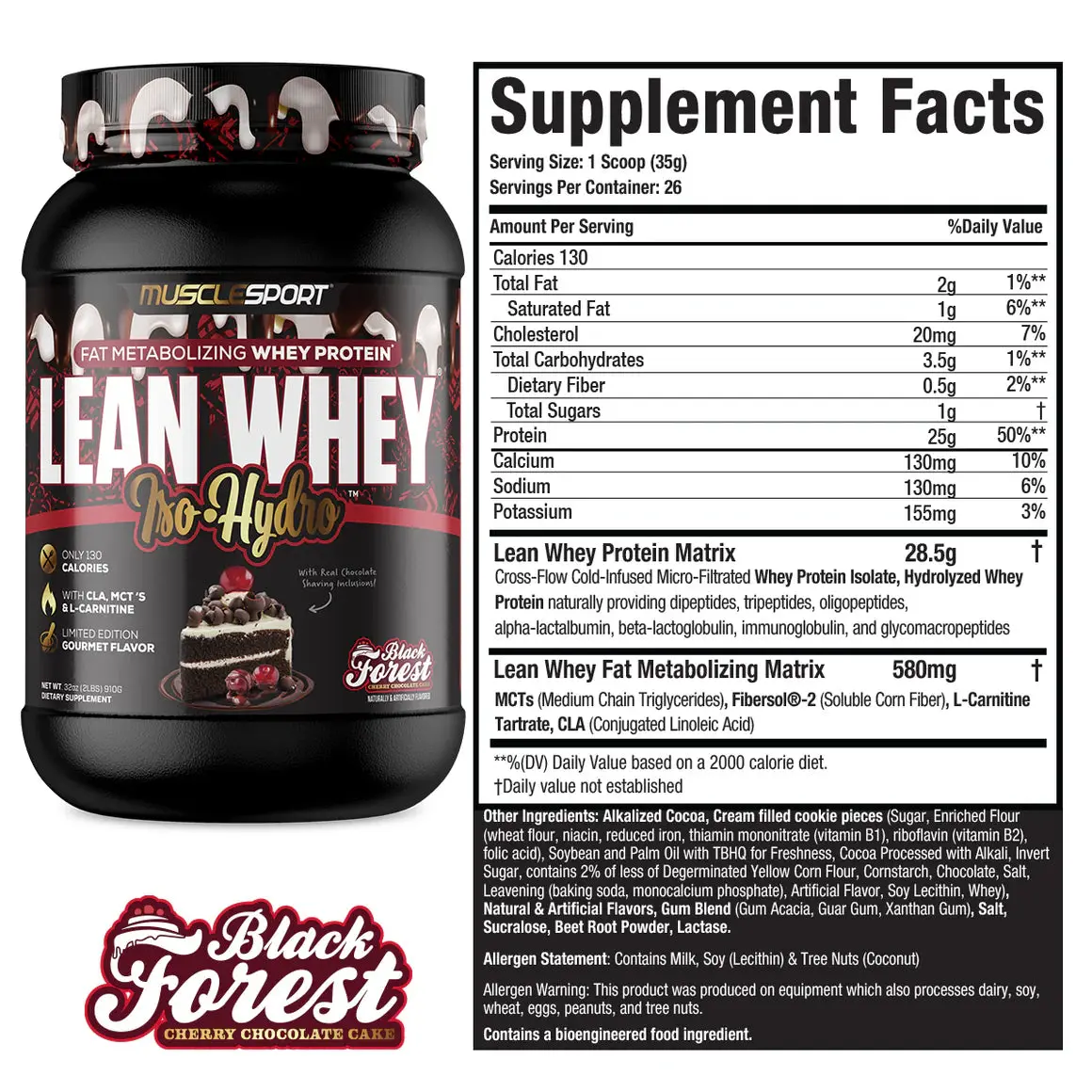 MuscleSport Lean Whey Protein Powder 25g Isolate MCT L-Carnitine Smooth Dessert Inspired Taste for Post-Workout & Recipes