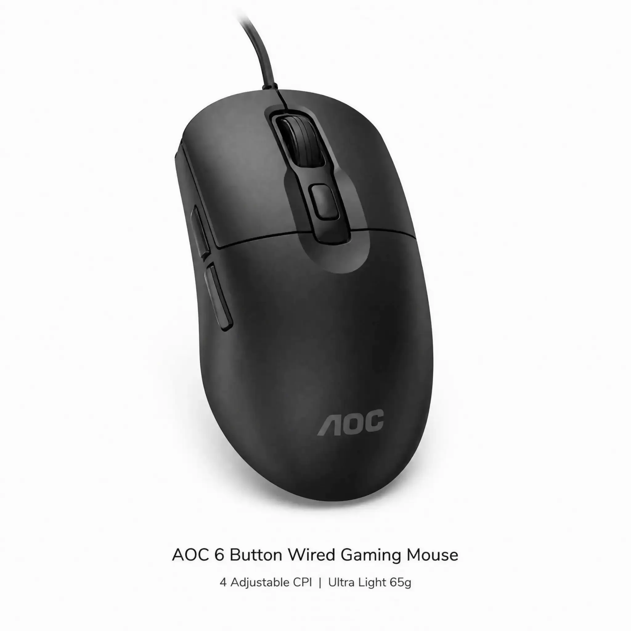 AOC Multi-Functional Black Wired Optical Mouse, 6-Key Layout For Fast Page Flip, Four Gears DPI Switch 1200 To 3600, High Durability 3 Million Clicks Buttons, 1.6m Extended Cable, Portable Small Size, Plug And Play Compatible With Notebook And Desktop PCs