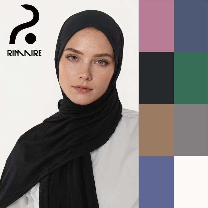 RIMAIRE Soft Breathable Premium Jersey Hijab Set Fashion Stretch Ramadan Muslim Turban Ladies Headscarf Shawl Wrap Plain Scarf Women Style tiktok Formal Black