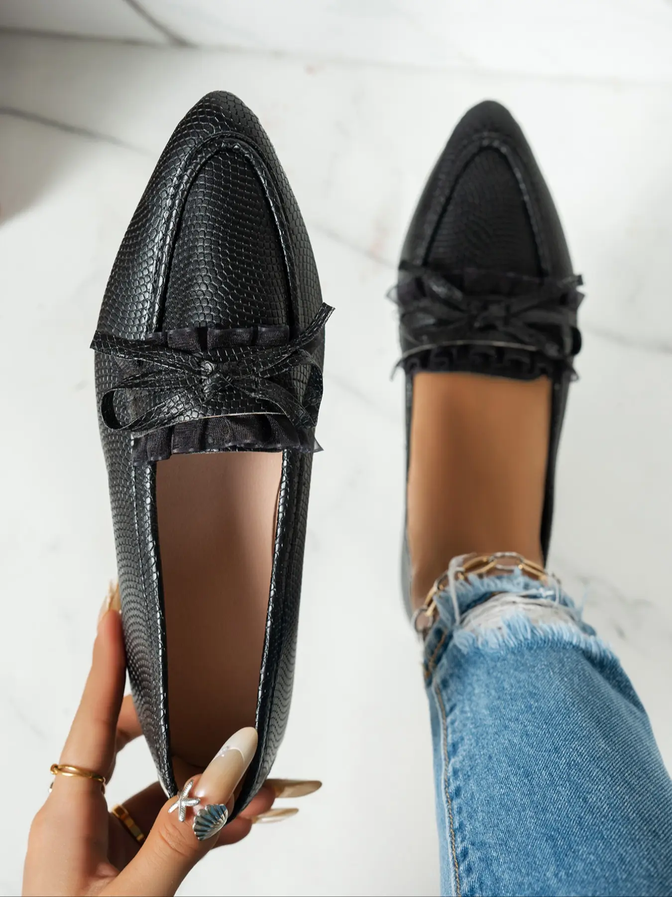 Women's Elegant Pointed Toe Flat Shoes, Elegant Flats, Fashionable Flats, Walking Shoes, Bow Decor, Casual Fashion, Large Size, Comfortable Non-Slip, All Seasons, Home & Outdoor, Footwear