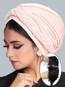 13x4 Lace Hairline Clipless Human Hair Gele Turban Frontal Afro Twist Braids Glueless Topper with Elastic Band 10 inches Full Lace