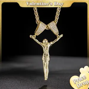 -Plated Jesus Christ Pendant Necklace for Men and Women, 3D Christ Charm with Diamond Double-Lock Clasps, 24 inches Chain, Religious Gold Plated Jewelry Gift for Fashion Lovers