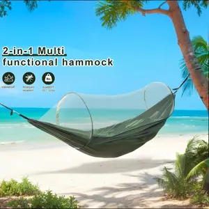 Waterproof 2-Person Camping Hammock with Mosquito Net - Lightweight Portable Outdoor Hammock for Backpacking, Parks & Beach, Durable Non-Textile Material, Quick Setup Design, Beach Lounging | Functional Design | Sturdy Rope Suspension, Hamm