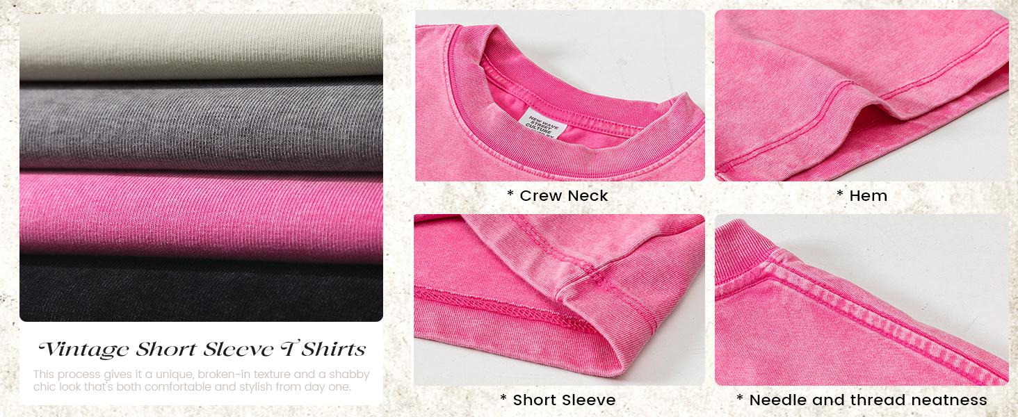 ARSSM Cropped T Shirts for Women Vintage Acid Wash Tees Short Sleeve Cotton Crop Top Casual Streetwear