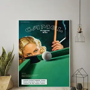 Billiards Painting Vintage Style Print Posters, Retro Art, Camel Joe Cigarette Poster