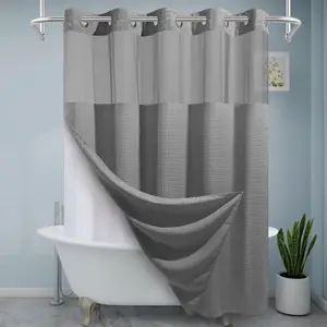 Hook-Free Polyester Shower Curtain Set - 71x74 in, 230GSM Waffle Weave, Snap-In Waterproof Liner Included, White Homegoods for Bathroom