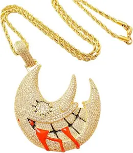 Hip Hop Moon Pendant Men’s Necklace Cubic Zirconia Rapper Style Chain Jewelry Gift for Him Birthday Anniversary