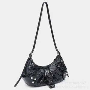 Vintage Style Motorcycle Bag Crocodile Pattern Melard Brown Adjustable Strap