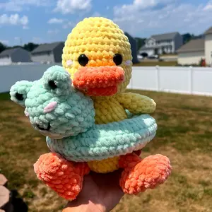 Handmade Crochet Duck in Frog Floatie - Gifts for duck lovers