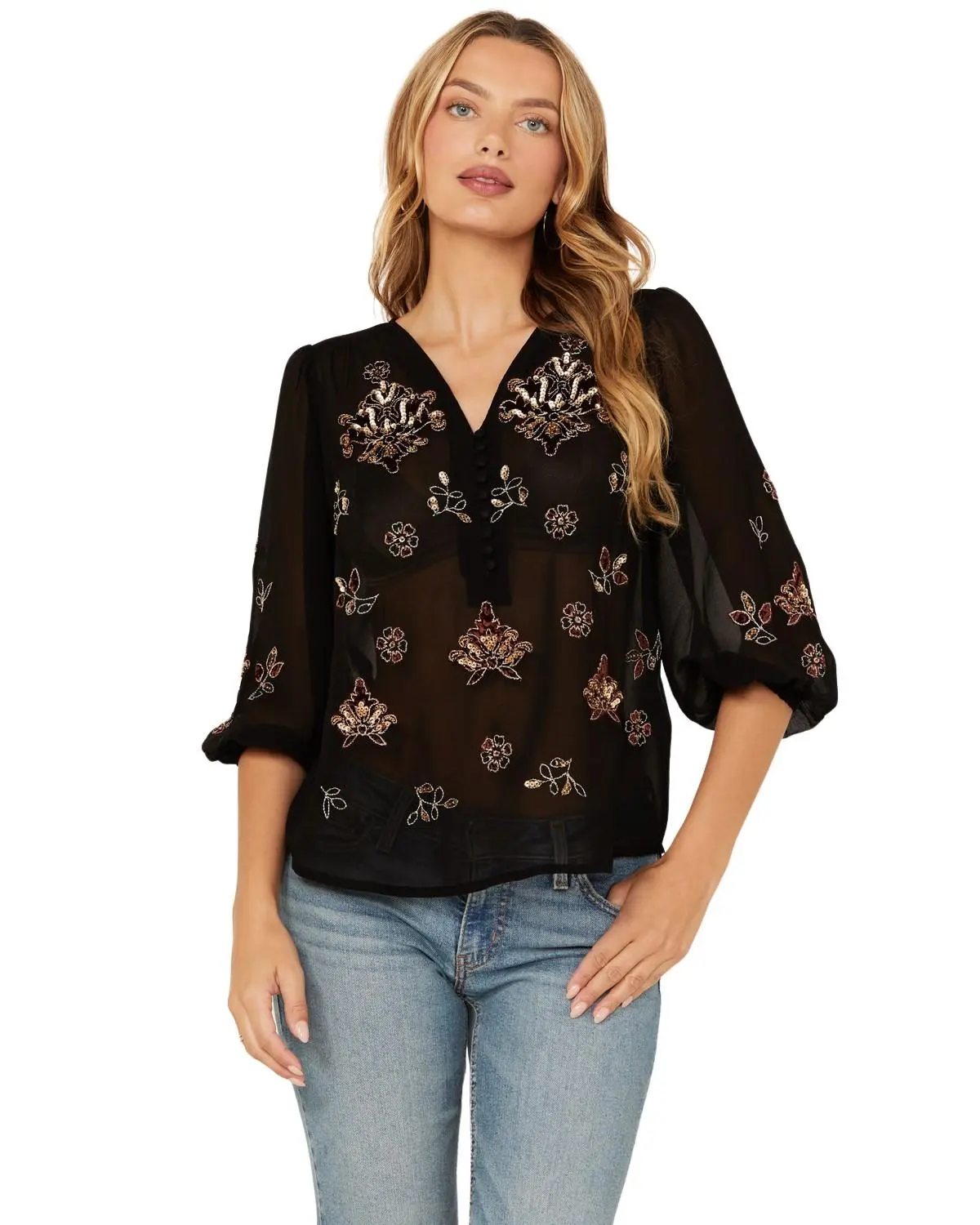 Shyanne Women's Decorated Peasant Top - Swho23w48