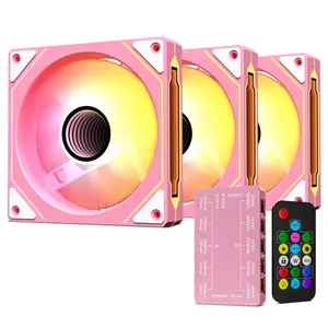 Vetroo Pink LF120 3-Pack Infinite Mirror PC Fan 120 mm ARGB Case Fan with ARGB & PWM Smart Control, FDB Bearing, Controller Included, Nine Blades Design & 8 Rubber Pads for Low-Noise Operation