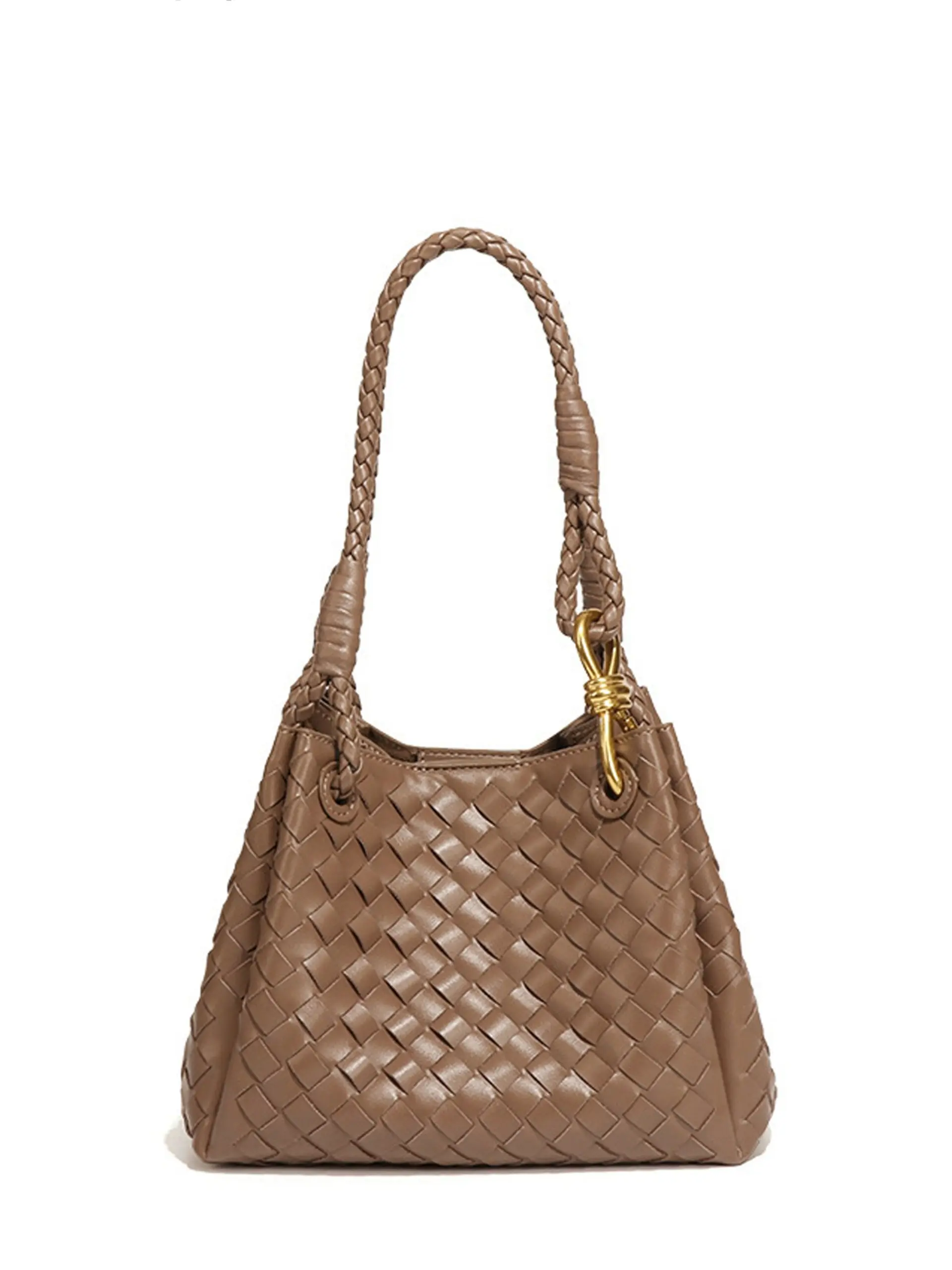Women Woven Parachute Bag, Handmade Basket Tote Bag, Vintage Shoulder Crossbody Handbag, Metal Rope Closure, Stylish Casual Daily Bag