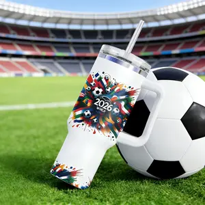 40oz Car Cup Tumbler with Straw, Vacuum Insulated Stainless Keeps Cold & Hot, Handle Included, Football Fan Favorite, Travel, Commute, Office Use