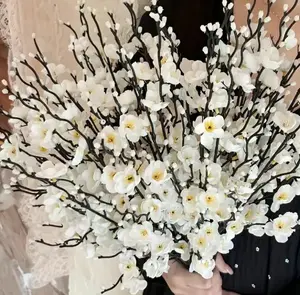 12/24pcs 21.7'' Long Stem White Plum Silk Flowers Artificial Wintersweet for Home Wedding Decor UV-Resistant Elegant Bouquet for Christmas & Party Decoration Decorative mariana mom gift  birthday gift v day flowers adults gifts