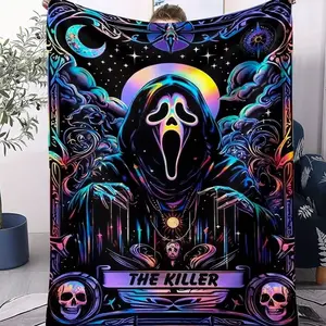 Skeleton The Killer Pattern, Ghost Face Blanket, Soft, Warm and Lightweight Plush Blanket, Suitable for Beds, Sofas, Cars, Room Decorations and Gifts, Suitable for Children and Adults, 1 Single-sided Printed Blanket