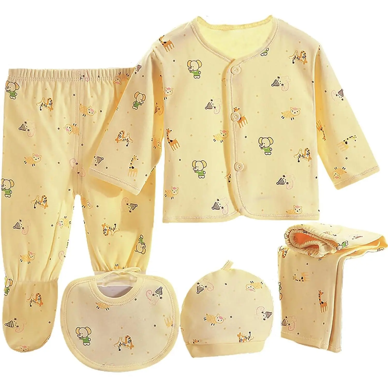 5-Piece Newborn Outfits Set, 100% Cotton Unisex Baby Clothing with Animal Print, Layette Coming Home Gift Set for 0-3 Months