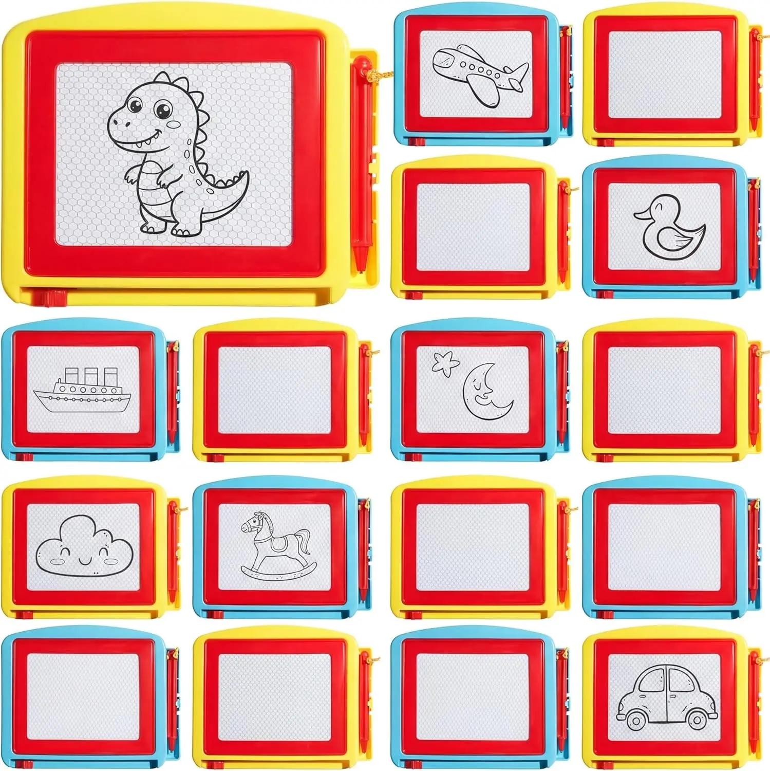 24-Pack Cute Mini Magnetic Board for Toddlers, Kids' Art Erasable Pad, Small Writing Tablet, Birthday Party Favor, Classroom Prize (Classic Color)