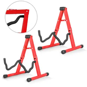 5 CORE Double Guitar Stand Floor Adjustable Heavy Duty A Frame Universal Folding Acoustic Electric Bass Mandolin Banjo Violin Holder Stands For On Stage Studio - GSS RED