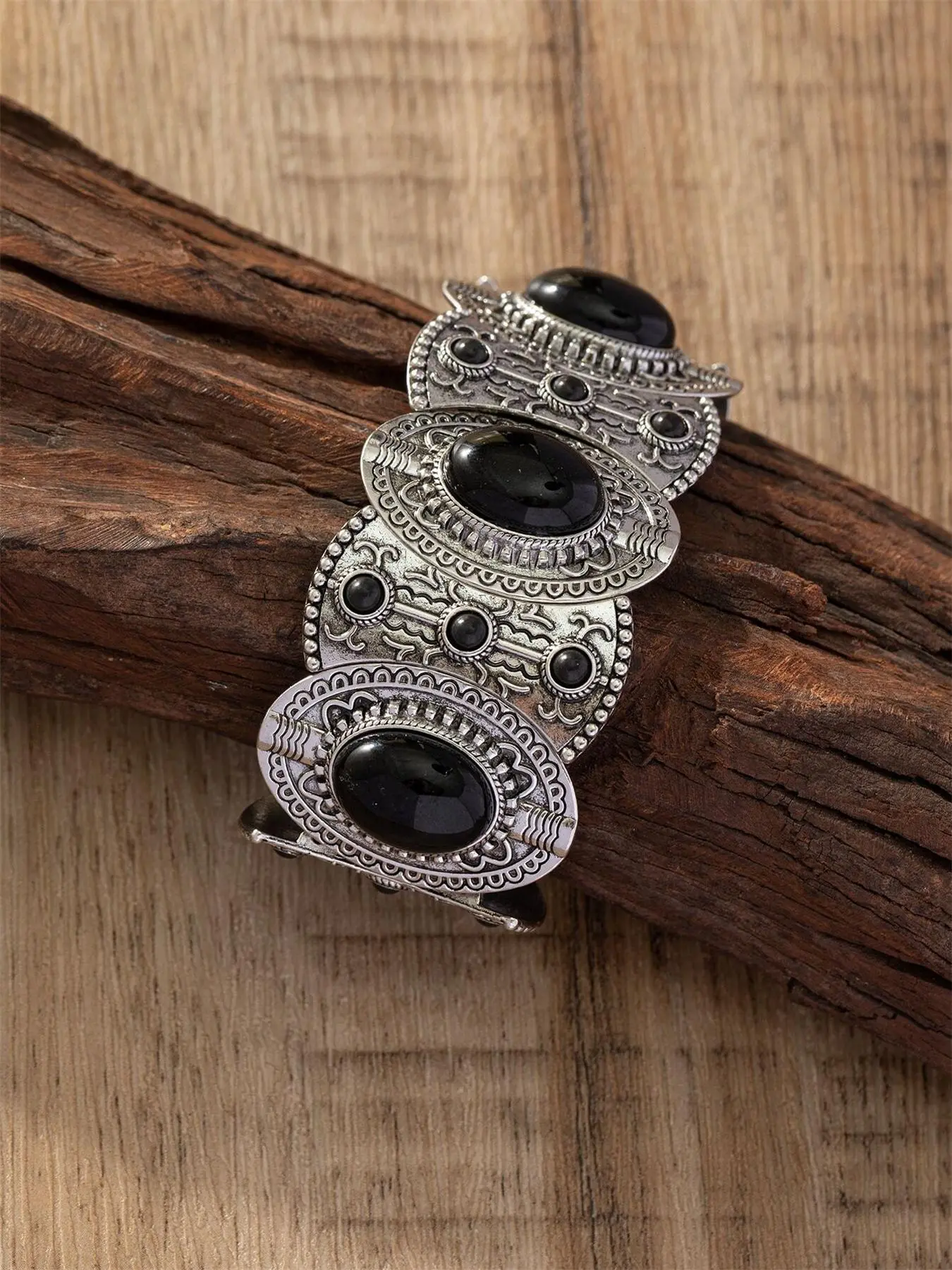 Vintage Fashion Black Turquoise Decorated Bangle, Boho Style Jewelry for Women & Men, Trendy All-match & Exquisite Jewelry for Birthday Gift, Boho Stone Bracelet, Pretty Bracelet, Boho Style Bangles, Bohemian Bracelets