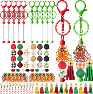72 Christmas gingerbread man bead pen set, including 10 keychains, 10 gingerbread men, 32 beads, 10 tassels, and 10 lobster clasps DIY craft Christmas party gifts