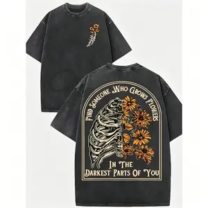 Find Someone Who Grows Flowers Rib Sunflowers Pattern Printed Street Style Washed T-Shirt 230g Perfect for Casual Outdoor Party Holidays and Gifting